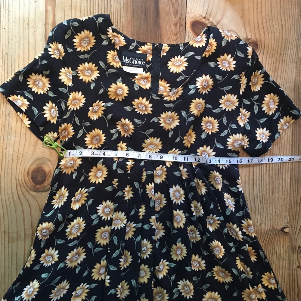 Vintage MsChoice California Sunflower Print Black Floral Mini Dress - Picture 14 of 15